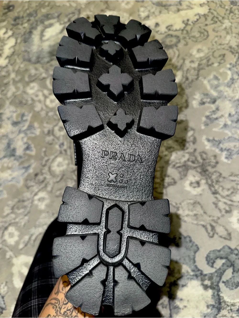 Prada Black Leather Lug Sole Penny Monolith Loafers